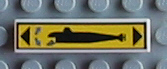 Lego Tile 1 x 4 with Black Submarine and Triangles, Blue Arrows on Yellow Background Pattern Model Left Side (Sticker) - Set 8480 / White