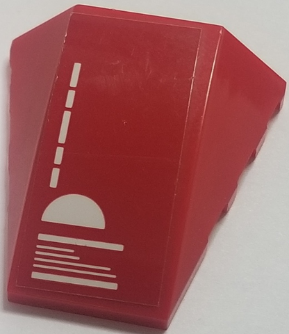 Lego Wedge 4 x 4 Triple Curved No Studs with White Lines and Half Circle on Red Background Pattern (Sticker) - Set 70615 / Red