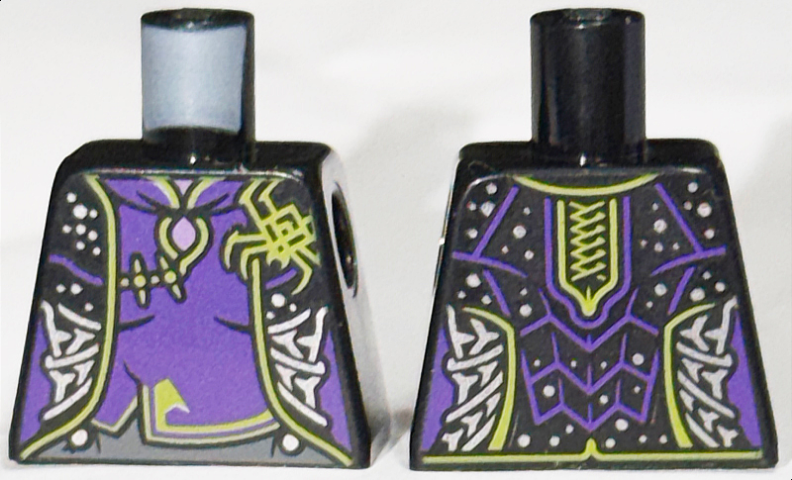 Lego Torso Female Robe with Dark Purple and Lime Trim, Spider, and Silver Webs Pattern / Black