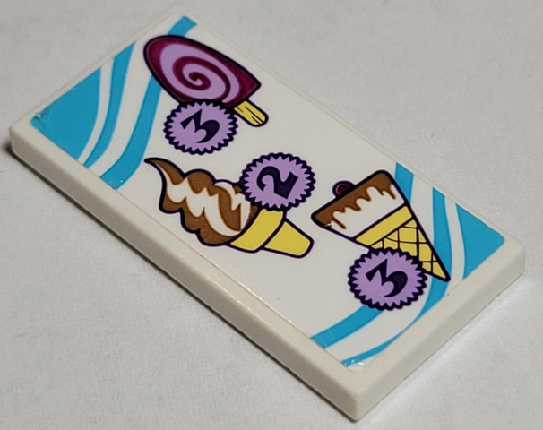 Lego Tile 2 x 4 with Popsicle, Ice Cream Cone and Drumstick Pattern (Sticker) - Set 41325