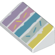 Lego Brick Sloped 30° 1 x 2 x 2/3 with Bright Light Yellow, Light Aqua, Medium Azure, Dark Pink, Medium Lavender Lines Print