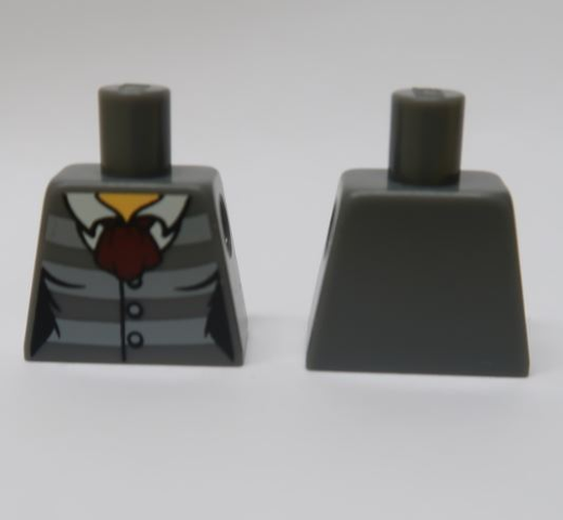 Lego Torso Female Jacket with Light Bluish Gray Stripes, 3 Buttons and Dark Red Scarf without Back Print Pattern / Dark Bluish Gray
