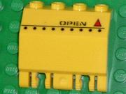 Lego Panel 2 x 4 x 3 1/3 with Double Locking 2 Fingers Hinge with 'OPEN' and Red Warning Triangle Pattern (Sticker) - Sets 7774 / 7775 / Yellow