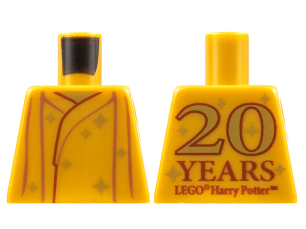 Lego Torso Robe with Copper Gathers, Gold Stars, Reddish Brown '20 YEARS LEGO Harry Potter' on Back Pattern / Pearl Gold