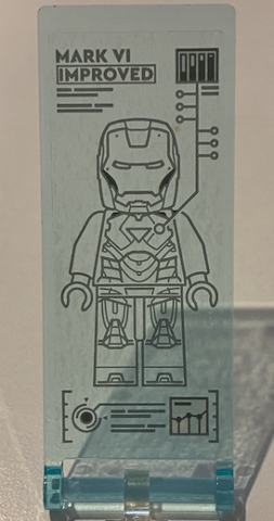 Lego Flag 7 x 3 with Bar Handle with Digital Display Screen with Dark Bluish Gray Iron Man Suit Design and 'MARK VI IMPROVED' Pattern (Sticker) - Set 76315