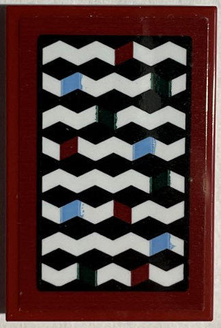 Lego Tile 2 x 3 with Black Blanket with White Zigzag Stripes, Dark Red and Medium Blue Diamonds Pattern (Sticker) - Set 76408