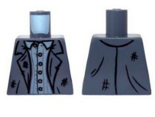 Lego Torso Jacket Tattered with Light Bluish Gray Shirt with Buttons Pattern / Dark Bluish Gray