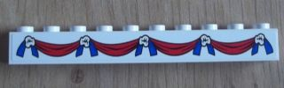 Lego Brick 1 x 10 with Blue and Red Ribbon and White Flowers Pattern (Sticker) - Set 8639