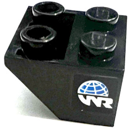 Lego Slope, Inverted 45 2 x 2 Slope, Inverted 45 2 x 2 with World Racers Logo on Black Background Pattern Model Right Side (Sticker) - Set 8898 / Black