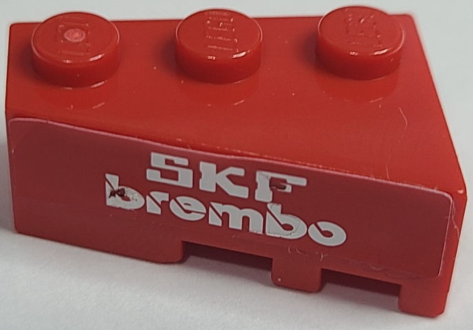 Lego Wedge 3 x 2 Left with White 'SKF BREMBO' on Red Background Pattern (Sticker) - Set 8157 / Red