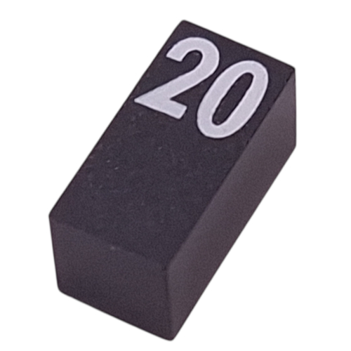 Lego Modulex Tile 1 x 2 with White '20' Half Size Print, without Internal Supports / Modulex Black