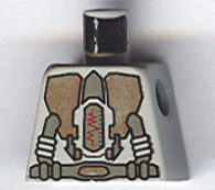Lego Torso Spacesuit with Gold Armor Panels and Dark Gray Tubes, Belt and Display with Red Zig Zag Line Pattern / Light Gray