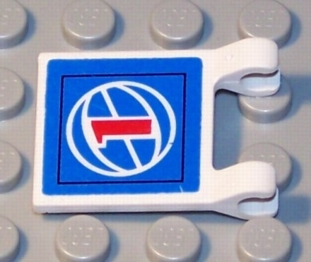 Lego Flag 2 x 2 Square with Flat Edge with Red Number 1 and White Wire Frame Basketball on Blue Background Pattern (Sticker) - Sets 3432 / 3433 / White