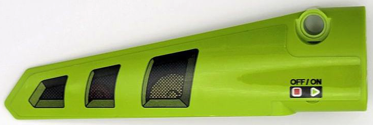 Lego Technic, Panel Fairing # 6 Long Smooth, Side B with Black Air Vent Grilles and 'OFF/ON' Pattern (Sticker) – Set 42080 / Lime