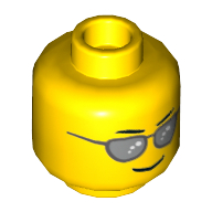 Lego Minifig Head, Silver Sunglasses, Eyebrows and Thin Grin Print / Yellow