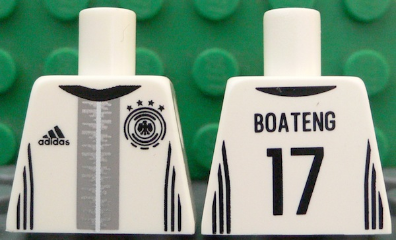 Lego Torso Soccer Shirt with Adidas Logo, 4 Stars and Eagle Front, 'BOATENG 17' Back Pattern / White