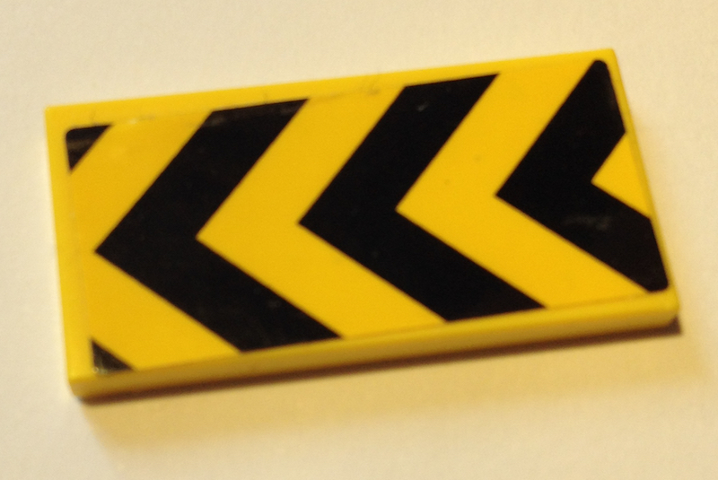 Lego Tile 2 x 4 with Thick Black and Yellow Chevron Danger Stripes Pattern (Sticker) - Set 60125