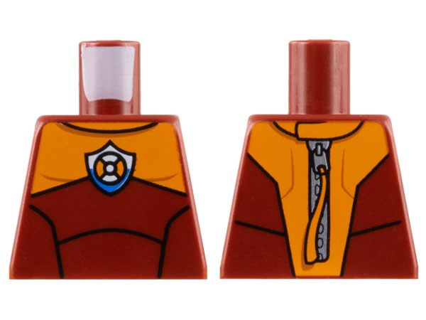 Lego Torso Coast Guard Wetsuit with Orange Panel, Coast Guard Logo, and Zipper with Pull on Back Pattern / Dark Red
