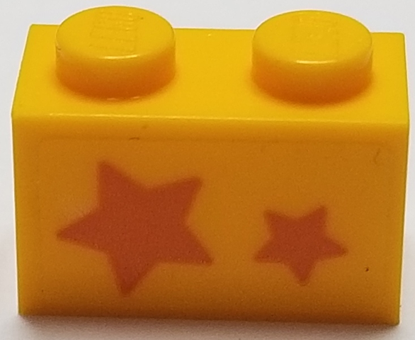Lego Brick 1 x 2 with Orange Stars, Big Star on Left Side Pattern (Sticker) - Set 40228 / Bright Light Orange