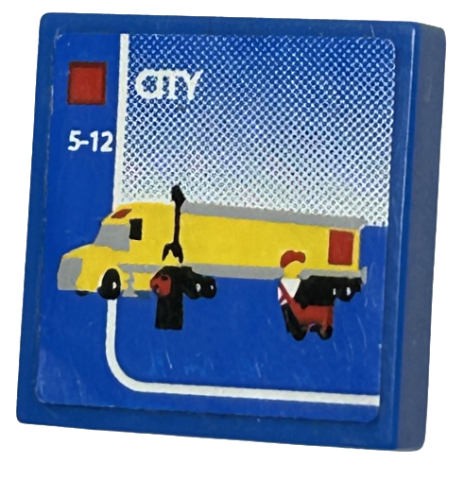 Lego Tile 2 x 2 with LEGO City Set Box Art, Yellow Semi Truck, Minifigures Pattern (Sticker) - Set 3221