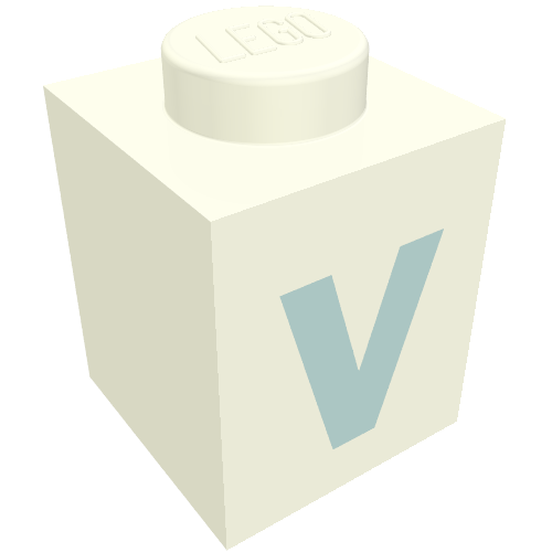 Lego Brick 1 x 1 with Blue 'V' Print (Bold Font) / White