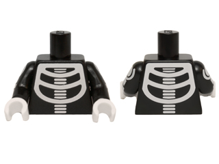 Lego Torso White Minifigure Skeleton Pattern / Black Arms with White Minifigure Skeleton Pattern / White Hands