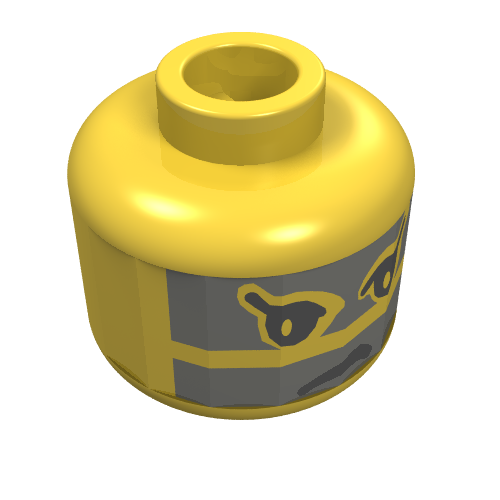 Lego Minifig Head Achu, Face Paint with Gray Stripes across Face Print / Yellow