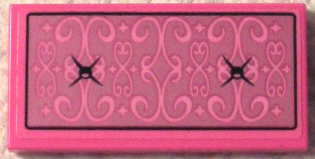 Lego Tile 2 x 4 with Cushion with Filigree, Sparkles, Black Outline and Buttons Pattern (Sticker) - Set 43192