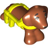 Lego Animal, Dog, Dachshund with Vibrant Yellow Harness Pattern, Black Eyes print (Pickle) / Dark Orange