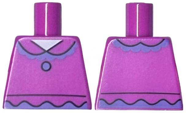 Lego Torso Shirt with Collar, Lavender Ruffles and Button Pattern