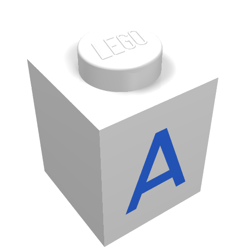 Lego Brick 1 x 1 with Blue 'A' Print / White