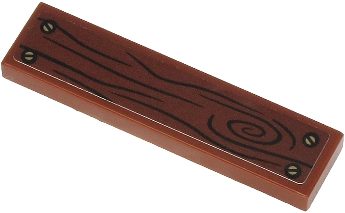 Lego Tile 1 x 4 with Wood Grain and 4 Screws on Reddish Brown Background Pattern (Sticker) - Set 71705 / Reddish Brown