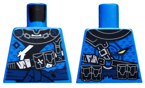 Lego Torso Ninjago Armor Tattered with Dark Blue Sash Pattern / Blue