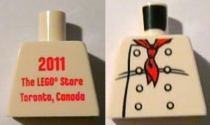Lego Torso Chef with 8 Buttons, Long Red Neckerchief Scarf Front, 2011 The LEGO Store Toronto, Canada Back Pattern / White
