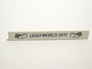 Lego Tile 1 x 8 with 'LEGO WORLD 2011' and Bricks Pattern