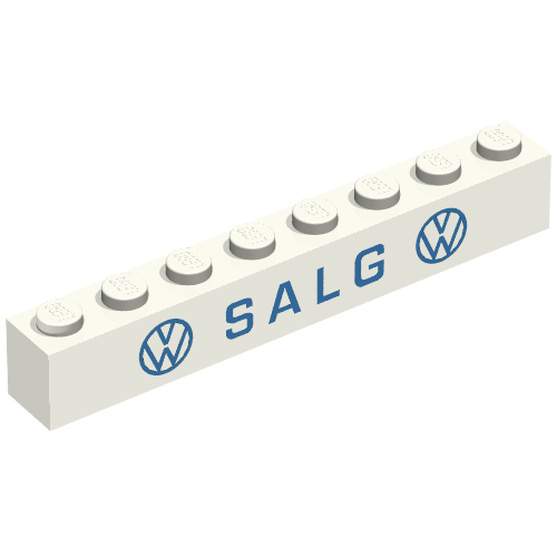 Lego Brick 1 x 8 with 'VW SALG VW' Thin Blue Print / White
