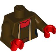 Lego Torso Robe with Reddish Brown Belt and Red Neck Print (Shaak Ti), Dark Brown Arms, Red Hands / Dark Brown