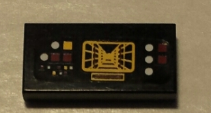Lego Tile 1 x 2 with Buttons and Screen with SW Trench Pattern (Sticker) - Set 10240 / Black