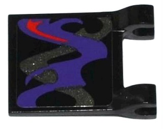 Lego Flag 2 x 2 Square with Flat Edge with Dark Purple, Dark Silver, and Red Swirls Pattern on Both Sides Middle (Stickers) - Set 70728 / Black