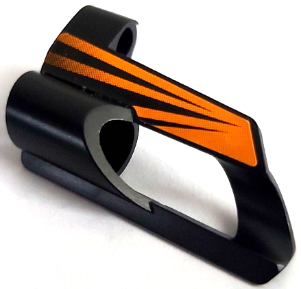 Lego Technic, Panel Fairing # 6 Small Short, Large Hole, Side B with Orange Radiating Stripes Pattern (Sticker) - Set 8516 / Black