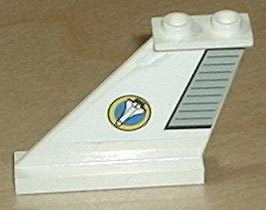 Lego Tail 4 x 1 x 3 with Light Gray Flap and Space Shuttle Logo Pattern on Left Side (Sticker) - Set 6465 / White