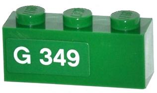 Lego Brick 1 x 3 with White 'G 349' Pattern Model Left Side (Sticker) - Set 70805