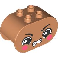 Lego Duplo Brick 2 x 4 x 2 Rounded Ends with Angry, Dark Pink Cheeks Print / Nougat