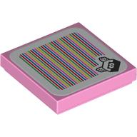 Lego Tile 2 x 2 with Para-Biddybud and Barcode Print (Sticker) / Bright Pink