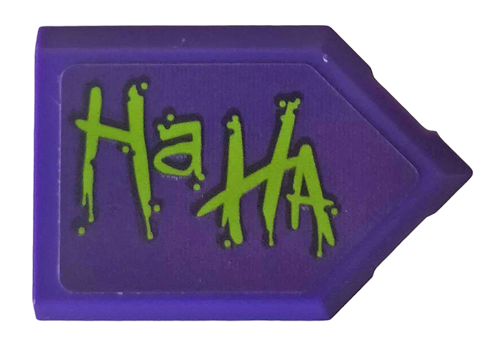 Lego Tile, Modified 2 x 3 Pentagonal with Lime 'Ha HA' Pattern Model Left Side (Sticker) - Set 76159