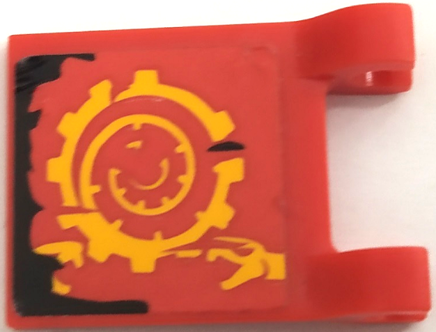 Lego Flag 2 x 2 Square with Flat Edge with Bright Light Orange Spiral Cog, Snake Heads and Black Tattered Edge Pattern Model Right Side (Sticker) - Set 70624