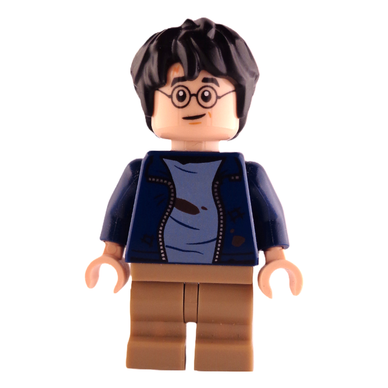 Lego Harry Potter, Dark Blue Jacket Dirty, Medium Legs, Closed Mouth