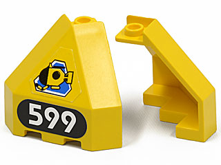 Lego Panel 3 x 3 x 3 Corner Convex with Submarine on Blue Triangle, White '599' on Black Background Pattern (Stickers) - Set 6599