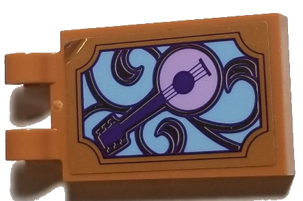Lego Tile, Modified 2 x 3 with 2 Open O Clips with Lavender Guitar with Dark Purple Strings and Medium Blue Swirls Pattern (Sticker) - Set 41193