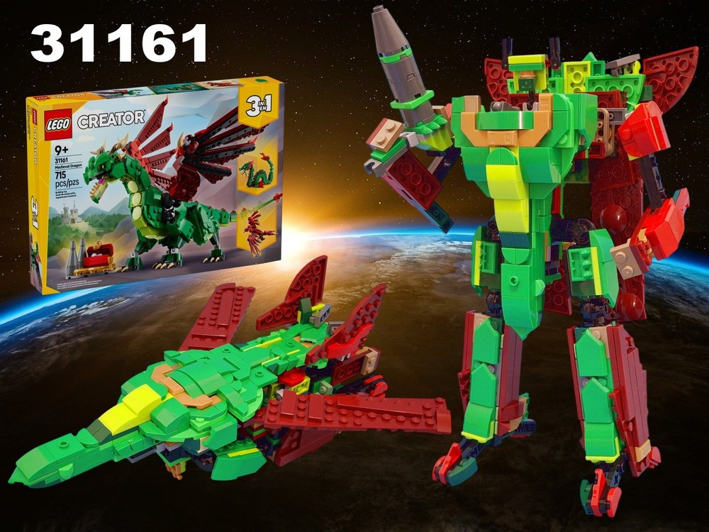 Lego VF-1 Valkyrie (Macross) / Jetfire (g1 Transformers) using lego set 31161 Medieval Dragon